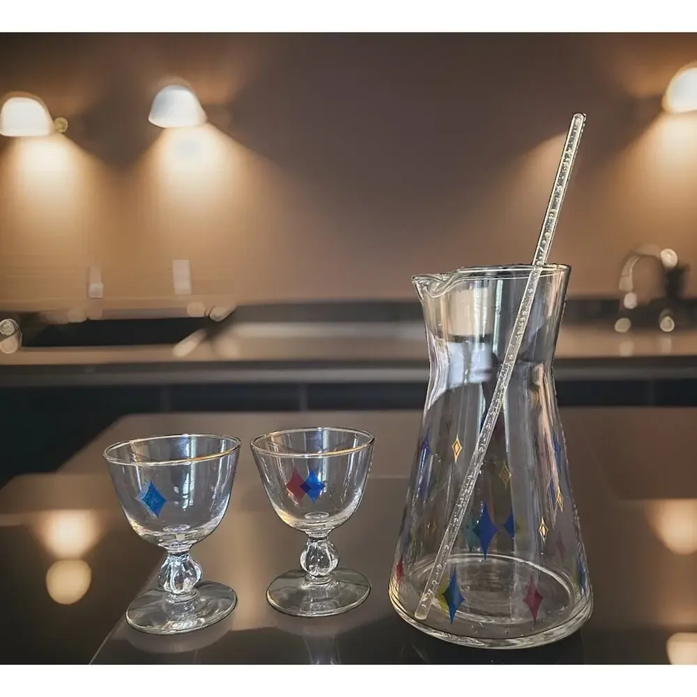 Vintage Mid Century Libby Atomic Jewels Glass Cocktail 4 Piece Set 1960’s